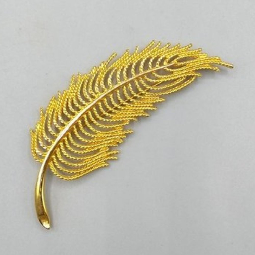 MONET Vintage Large Stylized Feather Leaf Brooch Pin